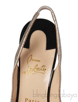 Christian Louboutin Black Floral Lace Gold Trim Slingback Heels