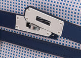 Kelly 28 Sellier Toile Quadrille Veau Swift Ecru-Mauve-Blue