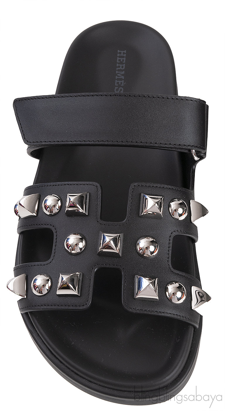 Hermes Chypre Black Cloute Studded Sandals
