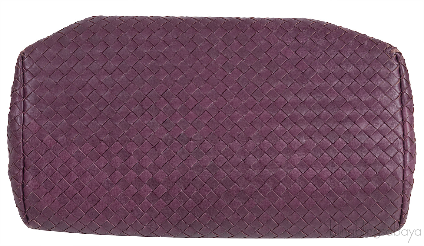 Plum Large Roma Intrecciato Leather Tote