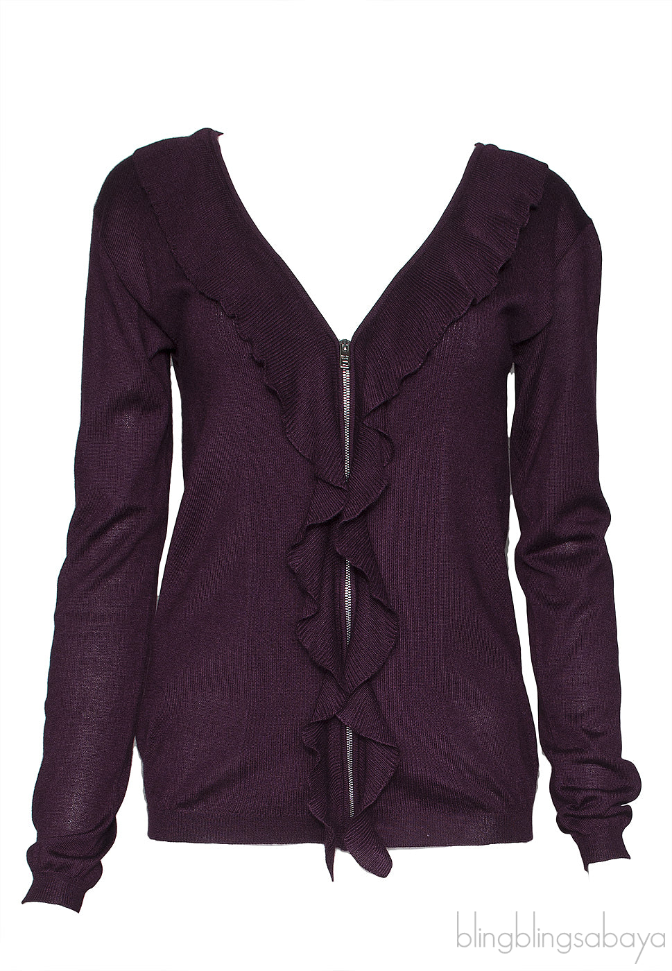 Plum Ruffled Trim Cardigan