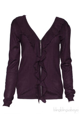 Plum Ruffled Trim Cardigan