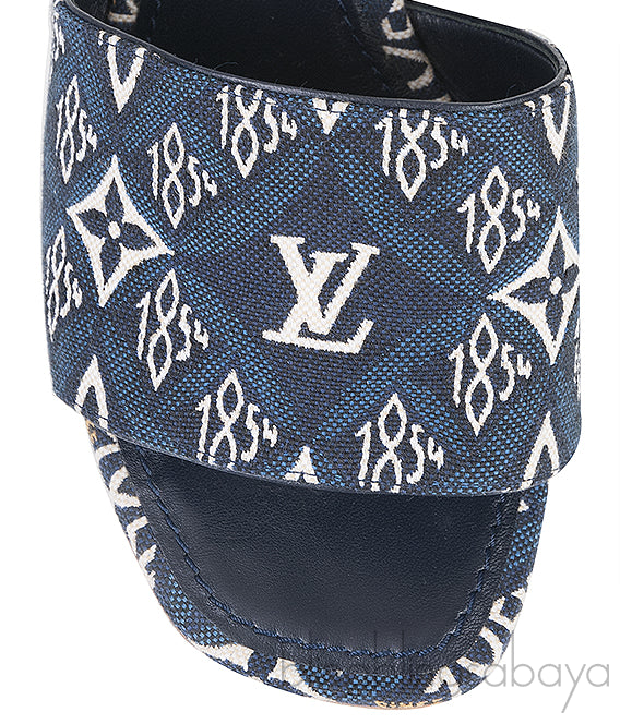 Blue Monogram Embroidered Mules