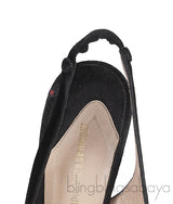 Black Satin Slingback Pearl Sandals