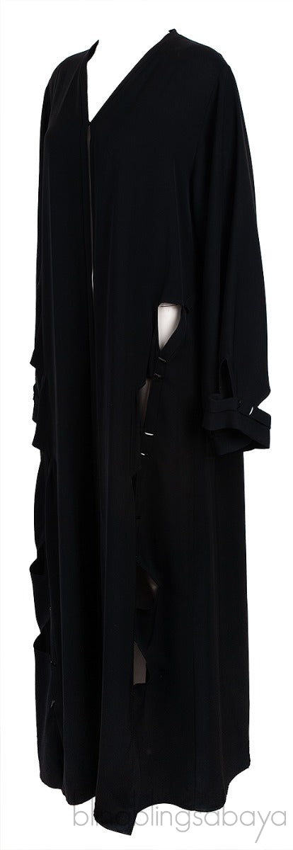 Black Beaded Cut-out Abaya