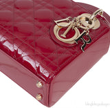 Christian Dior Lady Dior Mini Red Patent Quilted Leather GHW
