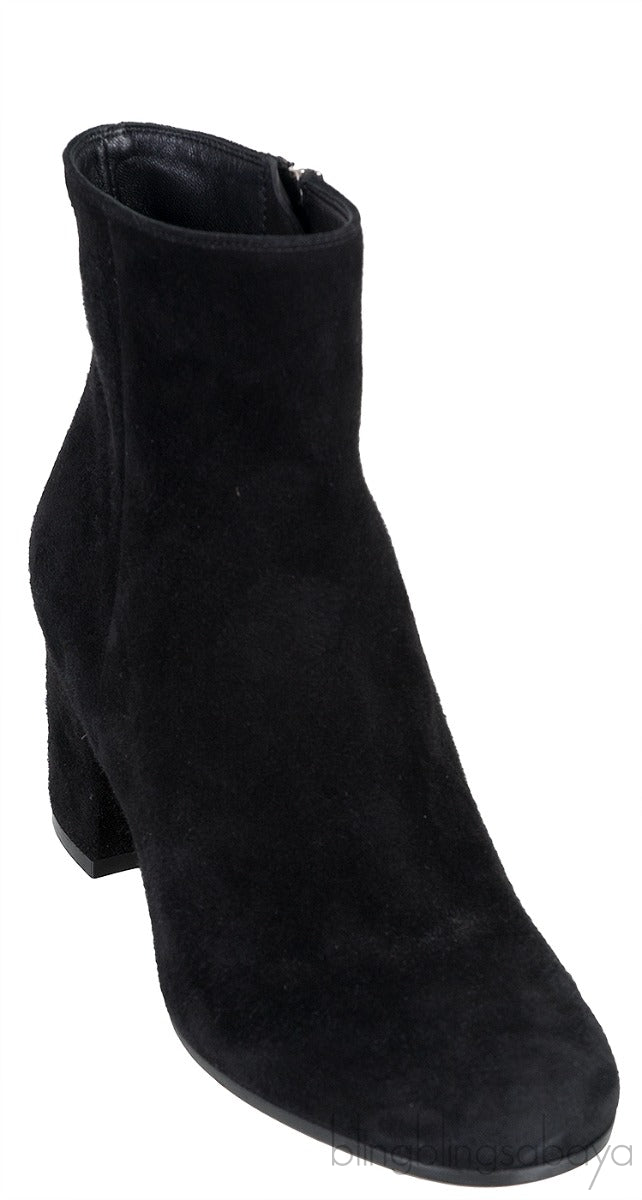 Black Suede Stacked Heels  Ankle Boots