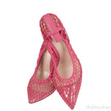 GIANVITO ROSSI Pink Leather Trimmed Fishnet Pump 38