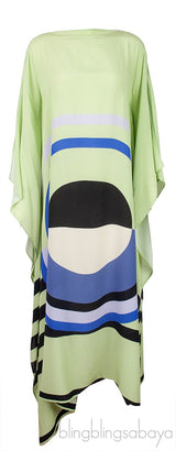 Leaf Green Printed Silk Kaftan Dress