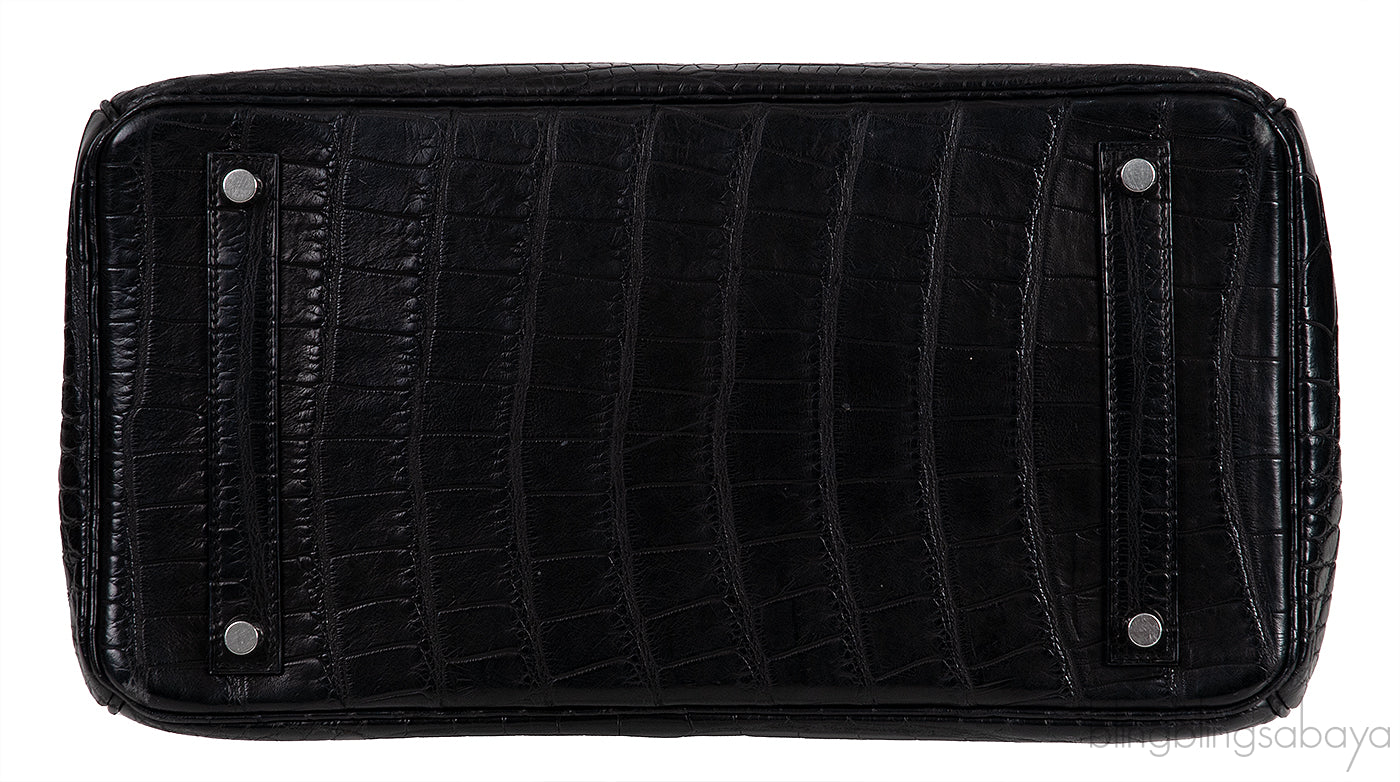 Birkin 35 Black Matte Alligator Crocodile PHW