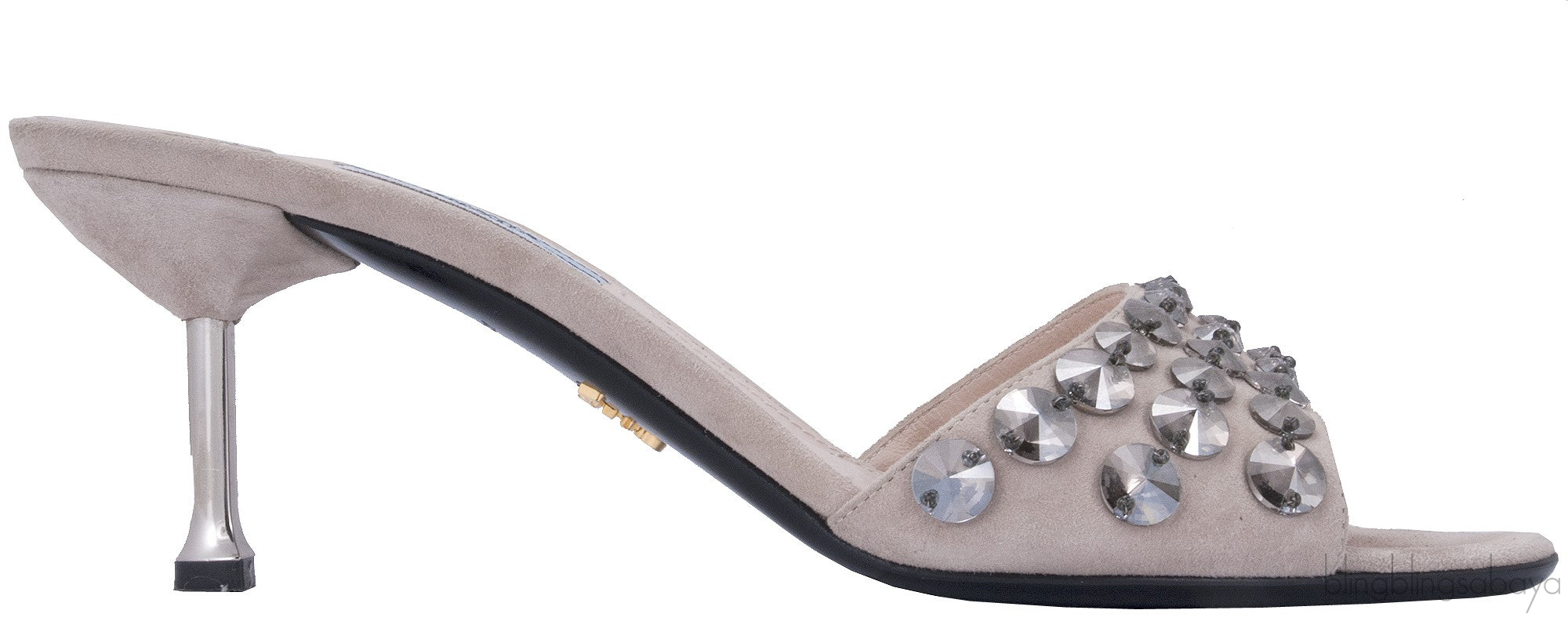 Suede Crystal Mid-heel Sandals