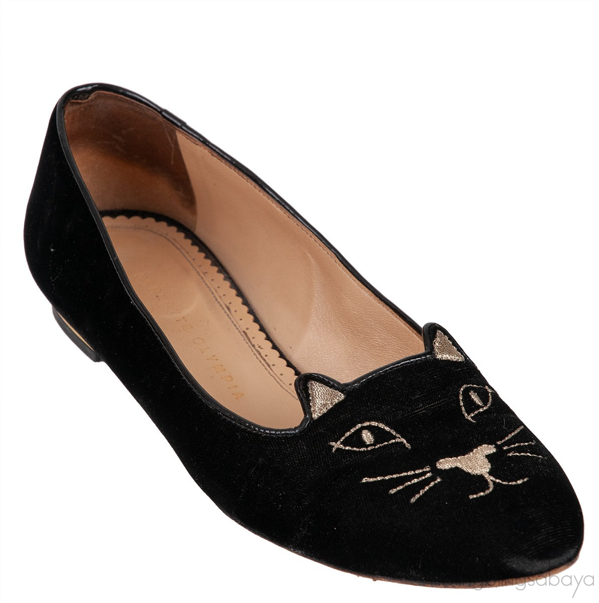 Kitty Black Velvet Flat Shoes