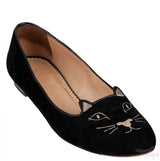 Kitty Black Velvet Flat Shoes