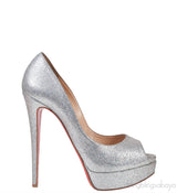 Glitter Silver Peep Toe Heels