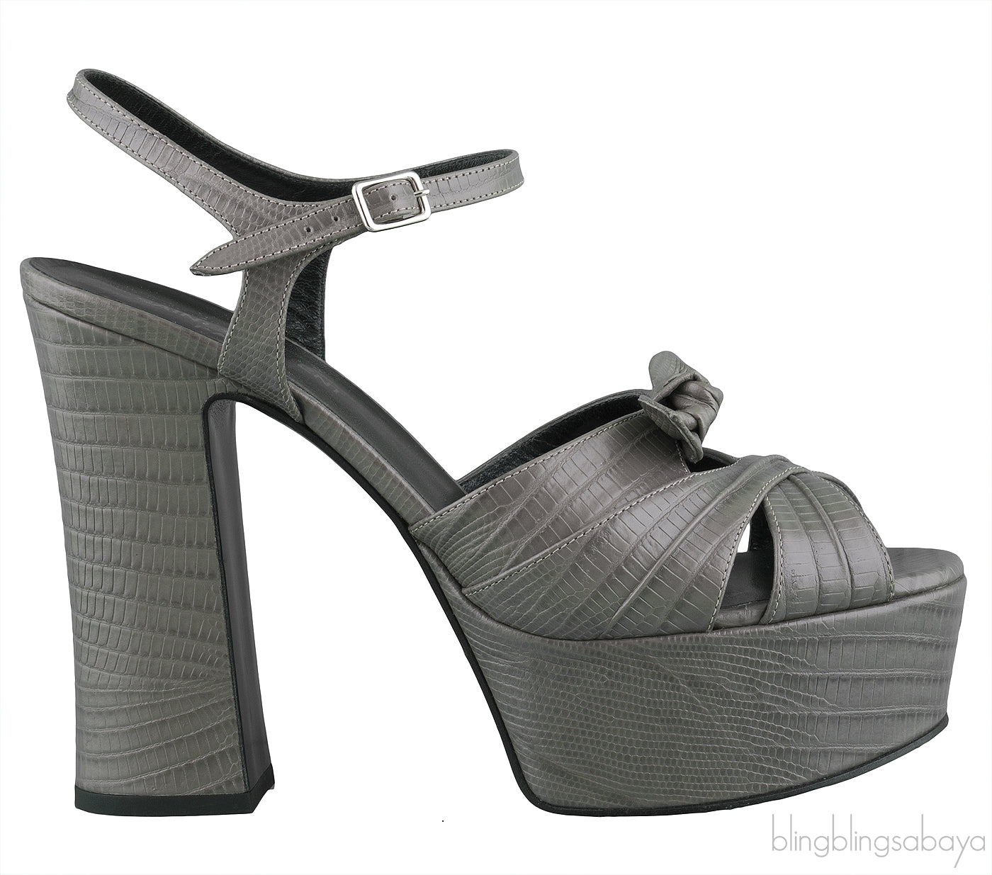 Grey Bow Textured Leather Pump