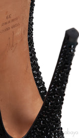 Black Crystal Embellished Peep Toe Heels