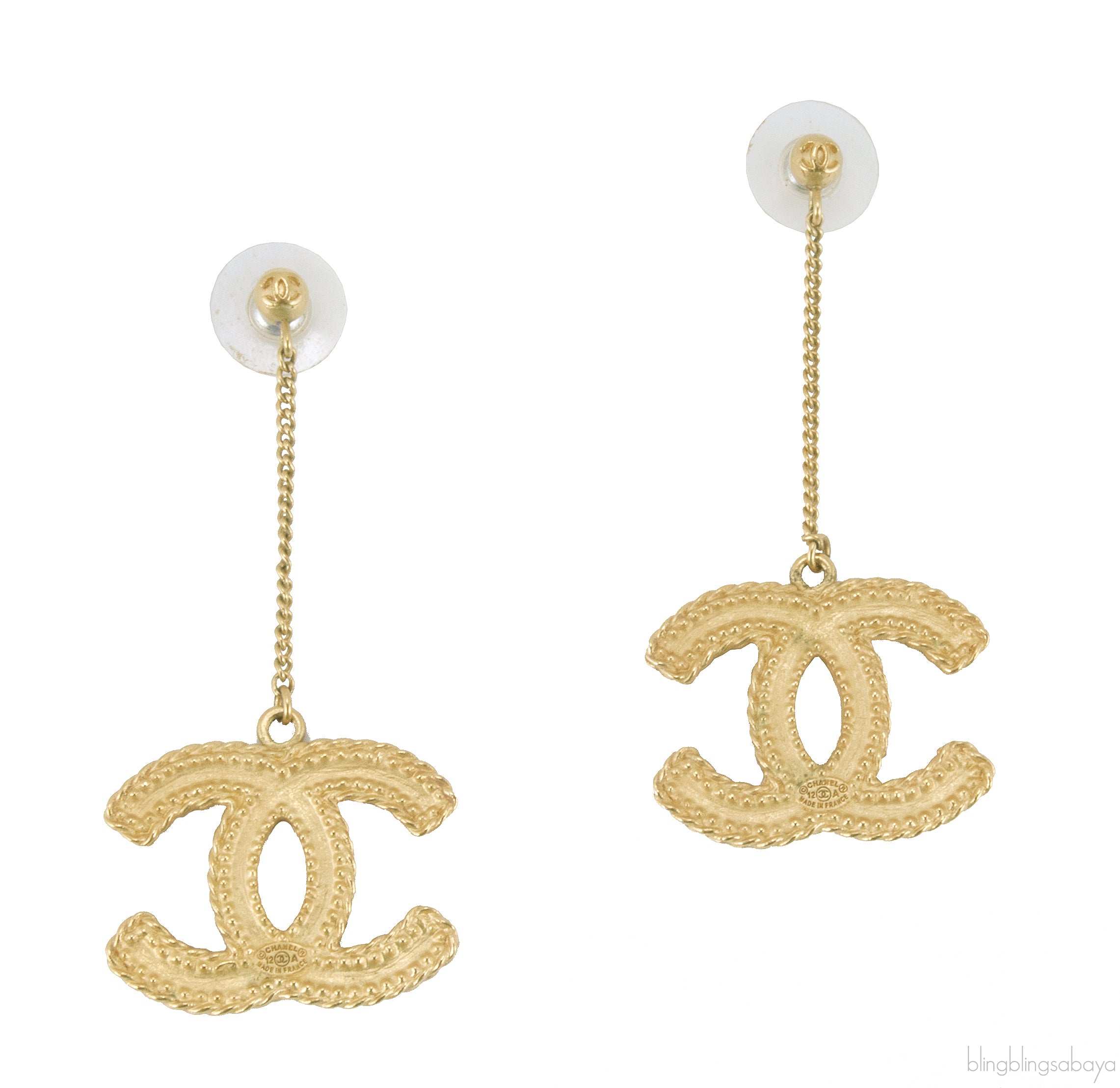 Gold Chain CC Drop Earrings