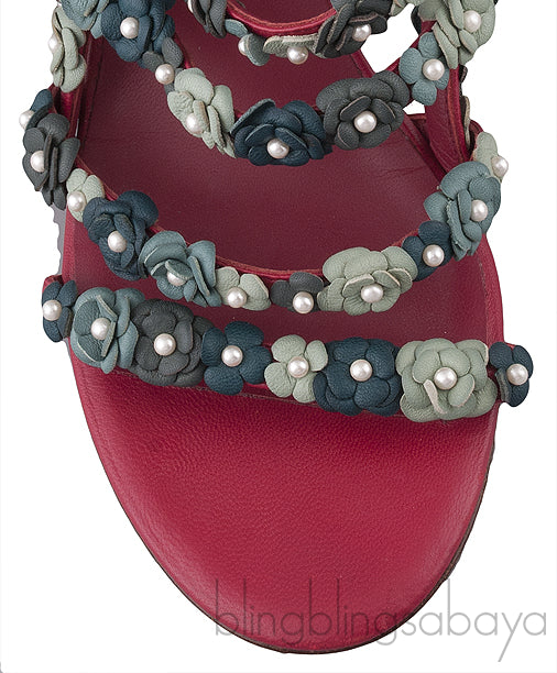 Chanel Camellia Strappy Pearl Red Sandals
