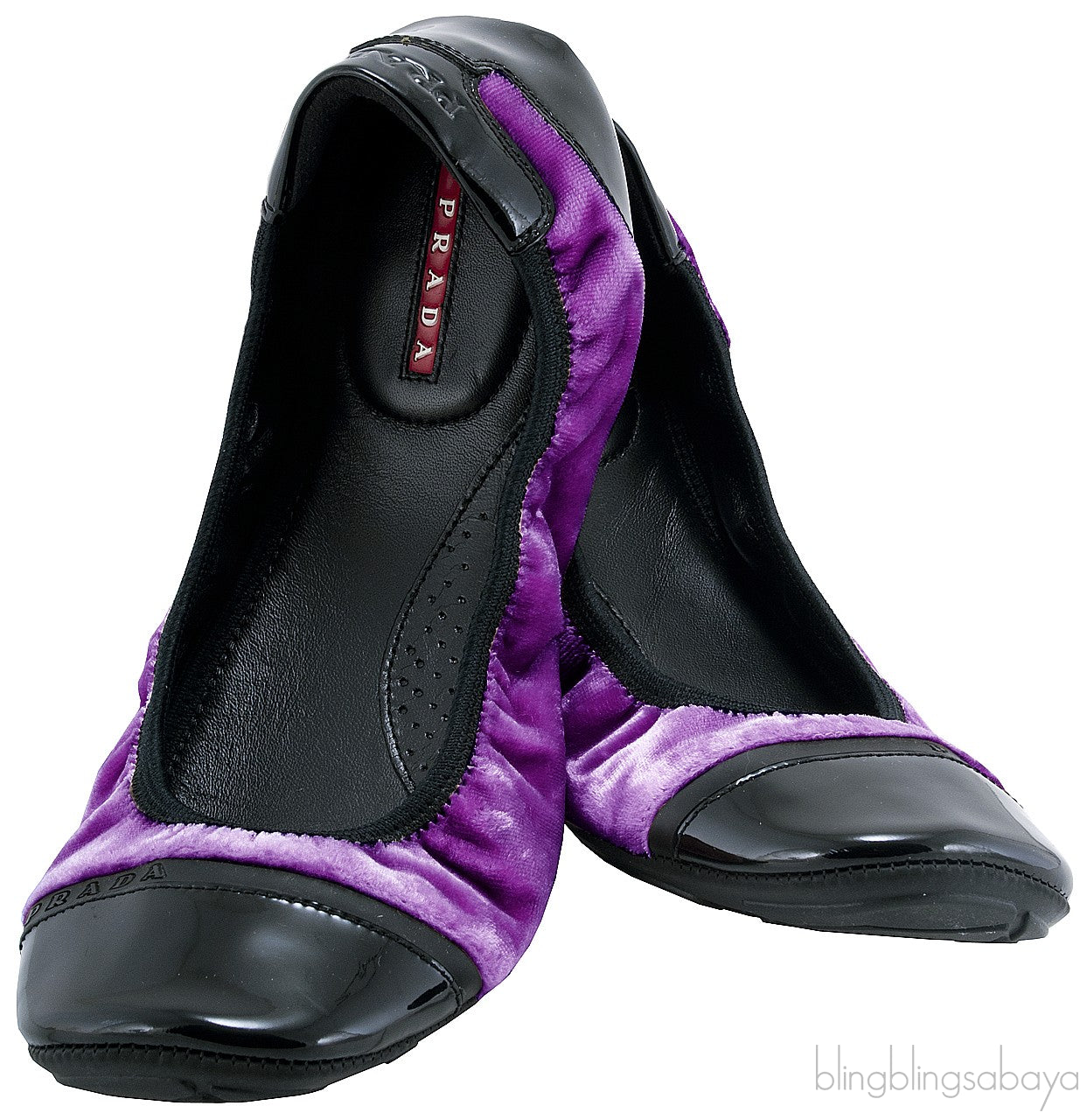 Prada Velvet Purple & Black Sport Ballet Flats