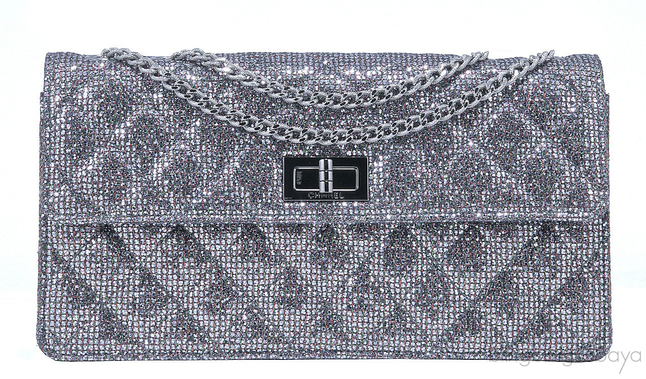 2.55 Silver Quilted Glitter Flap Bag