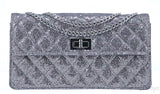 2.55 Silver Quilted Glitter Flap Bag