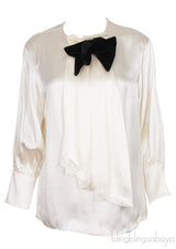 Ivory White Black Bow Shirt