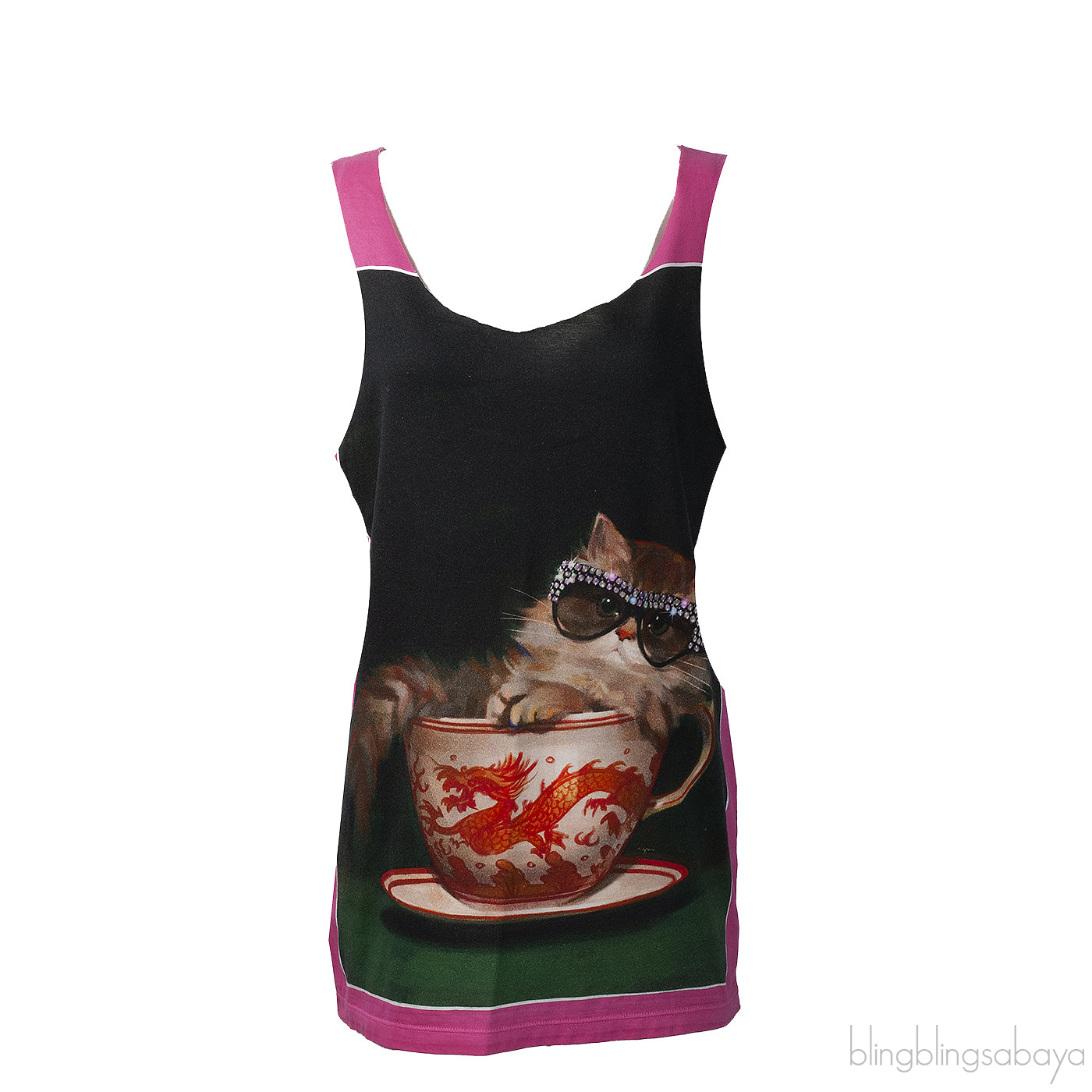Gucci Pink Ignasi Monreal Cat Teacup Print Tank top