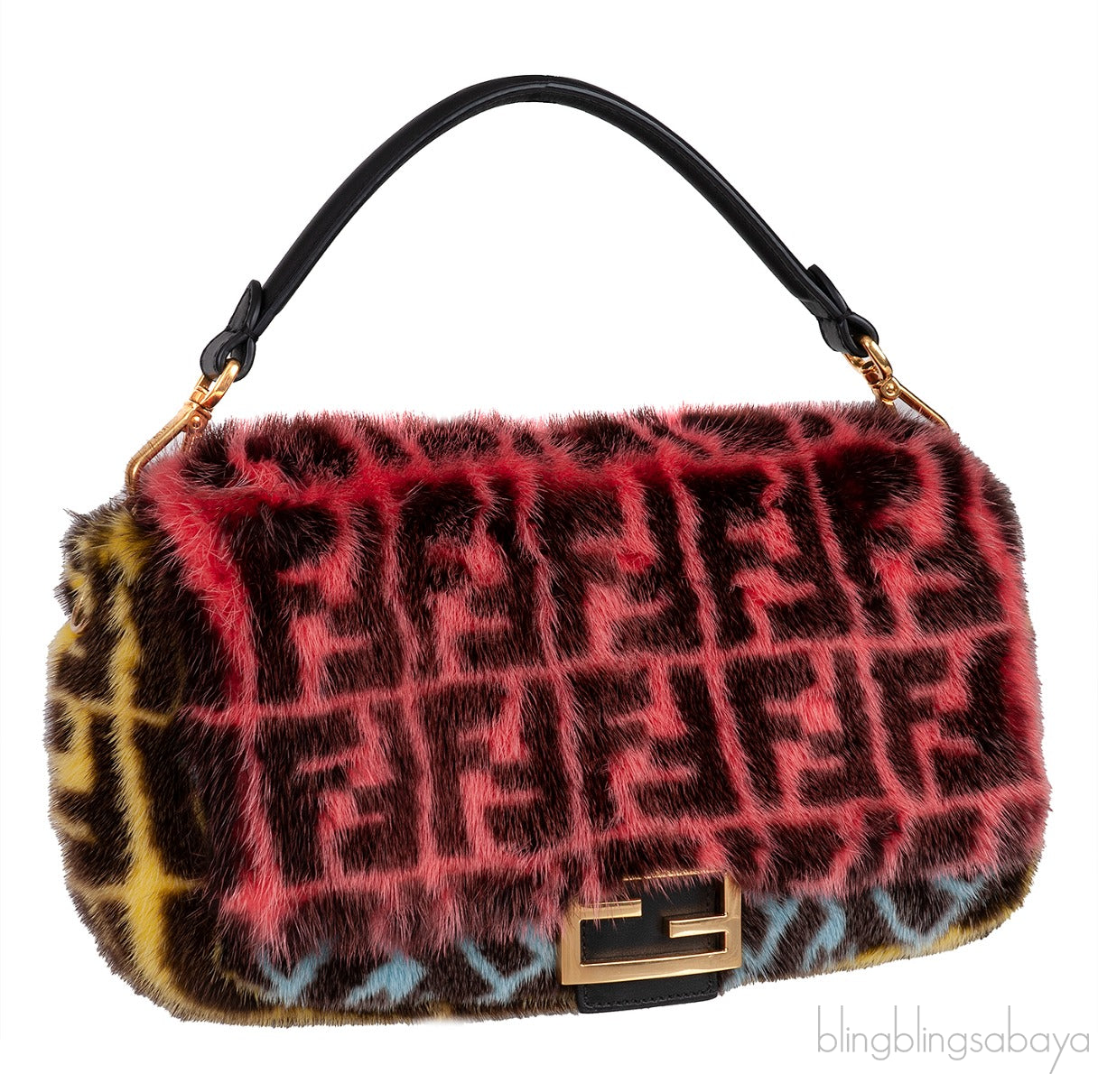 Baguette FF Zucca Multicolor Mink Fur Bag