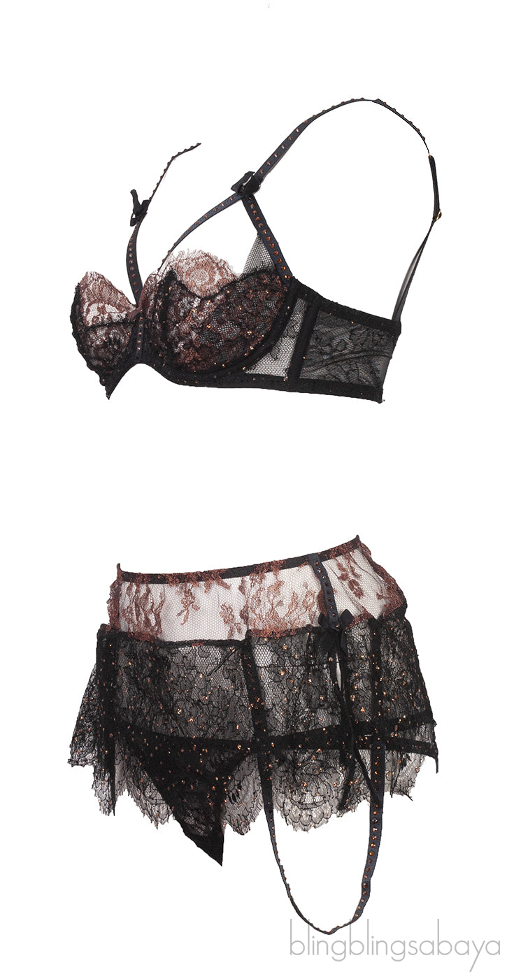 Black and Metallic Bronze Underwear Set