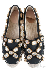 Gucci Pepita Black Canvas Crystal Espadrille
