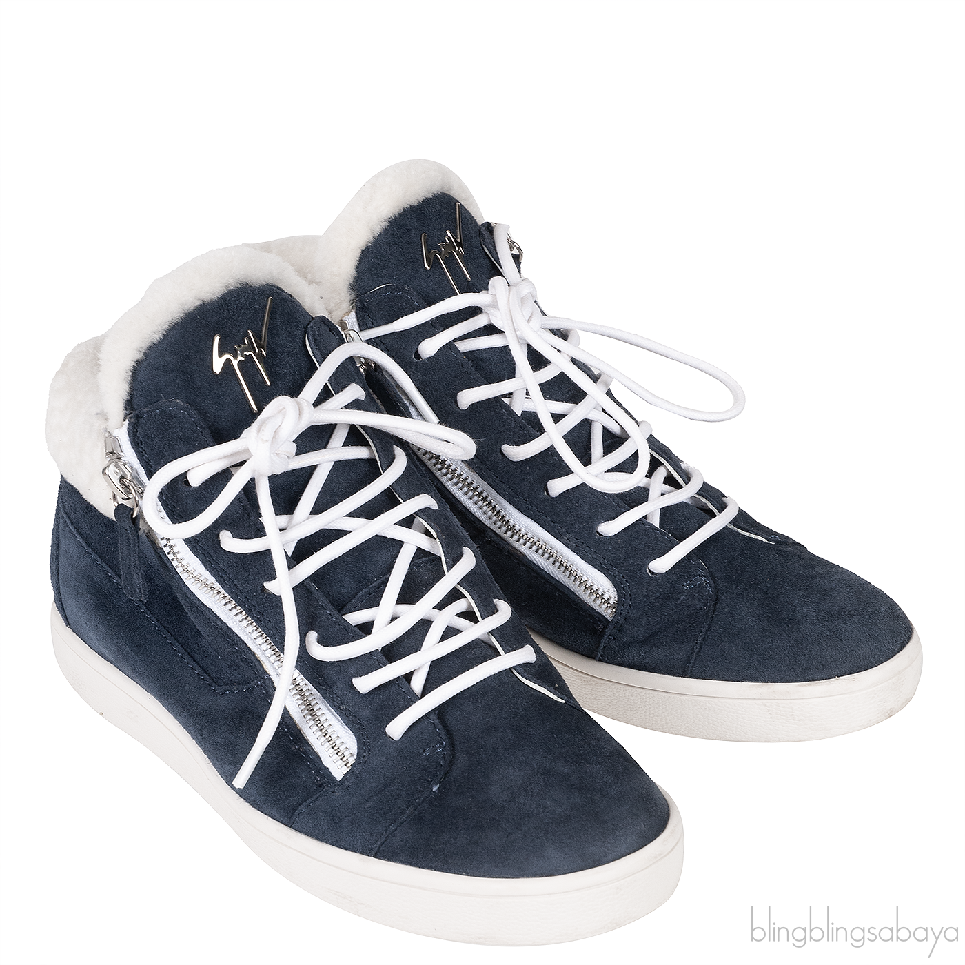Giuseppe Zanotti Blue Suede White Wool Sneaker
