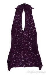 Purple Sequins Sleeveless Top