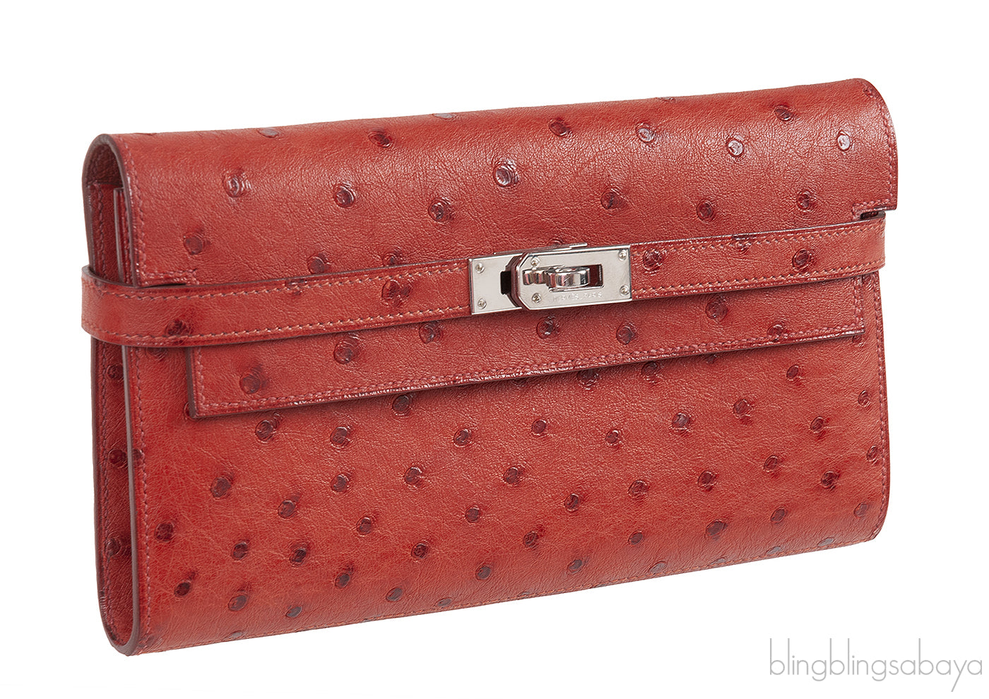 Hermes Kelly Wallet Brick Ostrich Wallet PHW