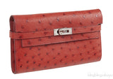 Hermes Kelly Wallet Brick Ostrich Wallet PHW