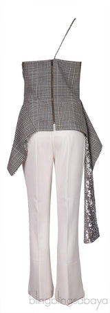 Checkered Sequin Embellished Top & White Trouser