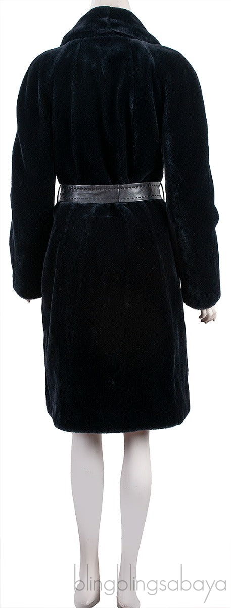 Black Acrylic Fux Fur Coat  w/ Belt