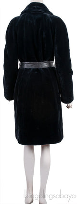 Black Acrylic Fux Fur Coat  w/ Belt