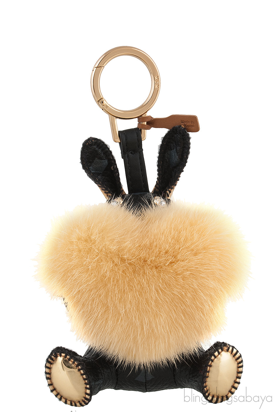 MCM Black Printed Rabbit Heart Fur Charm