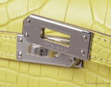 HERMES Kelly Pochette Matte Lime Alligator PHW