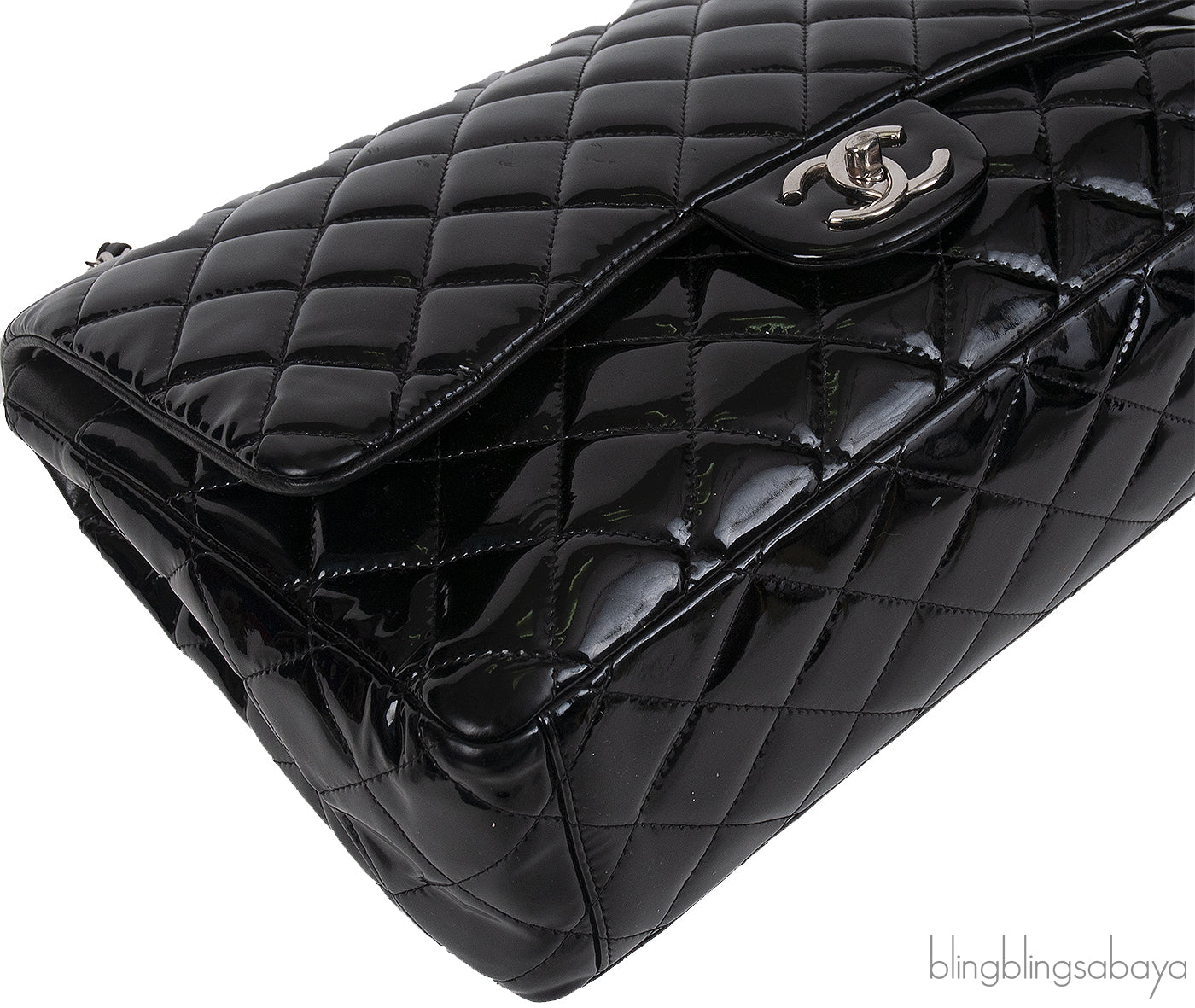 Chanel Black Patent Maxi Double Flap Quilted Bag