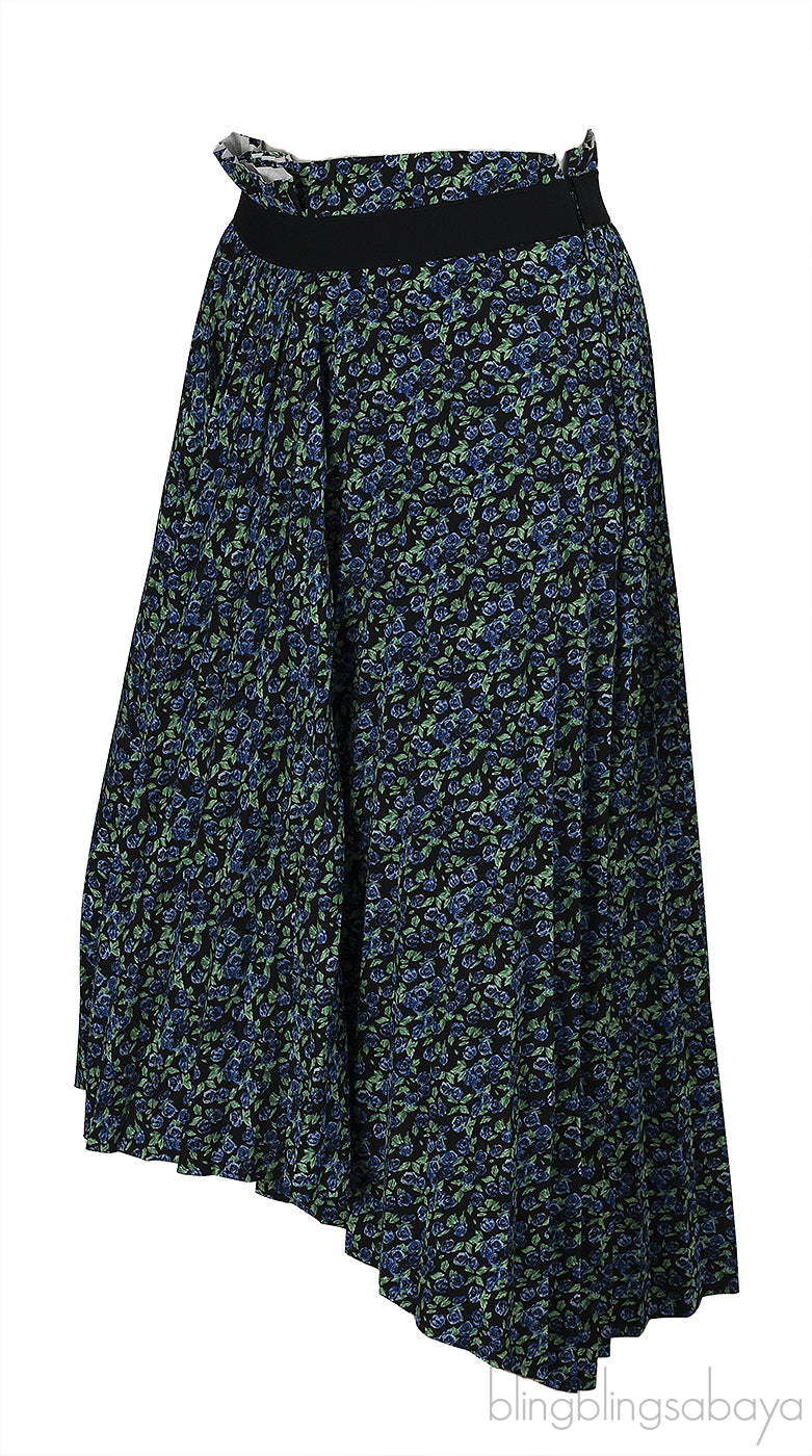 Balenciaga Floral Print Pleated Asymmetric Hemline Skirt