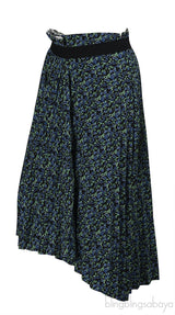 Balenciaga Floral Print Pleated Asymmetric Hemline Skirt