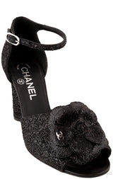 Black Glitter Camellia Heels