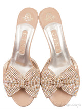 Nude Leather Bow Crystal Sandals