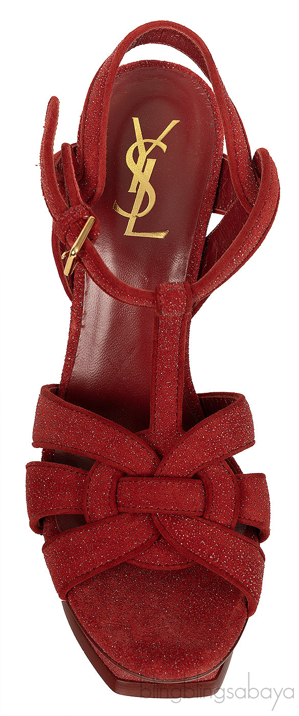 Yves Saint Laurent Red Glitter Finish Tribute Sandals 37.5