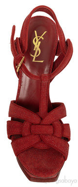 Yves Saint Laurent Red Glitter Finish Tribute Sandals 37.5