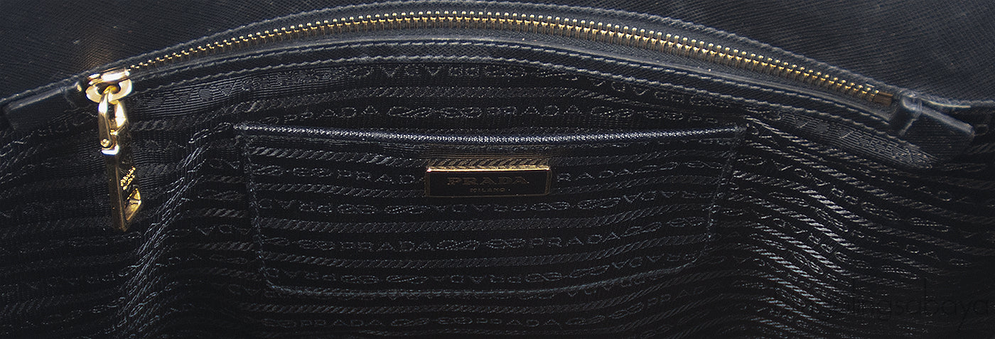 Prada Large Saffiano Black Double Zip Tote