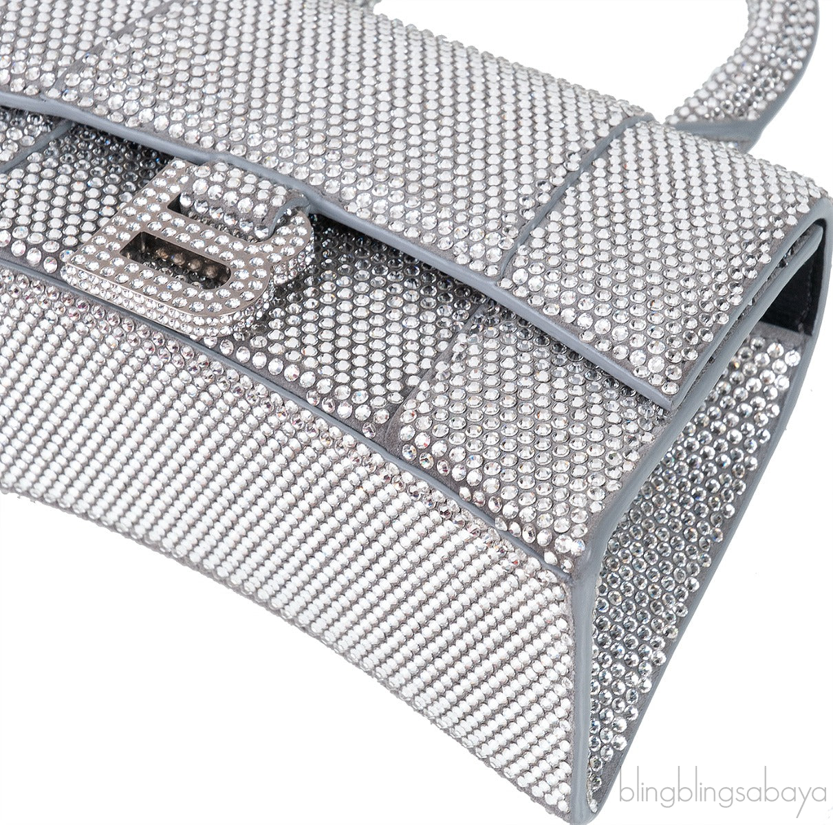 Hourglass XS Silver Rhinestone Suede Calfskin