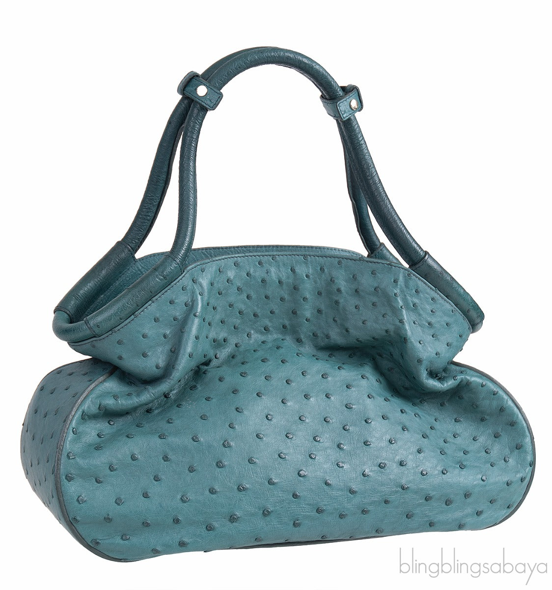 Yves Saint Laurent Green Ostrich Top Handle Bag