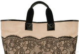 Beige Lace-appliquéd Raffia Tote